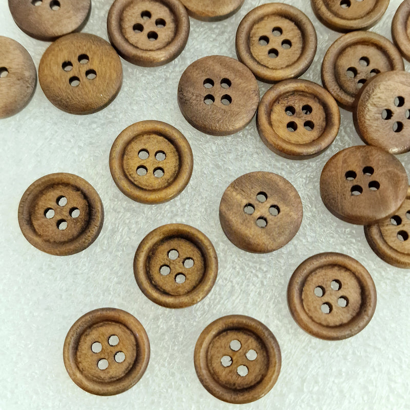 MajorCrafts 44pcs 15mm Washed Brown Round 4 Holes Wood Sewing Buttons