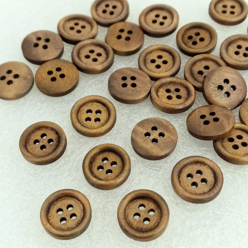 MajorCrafts 44pcs 15mm Washed Brown Round 4 Holes Wood Sewing Buttons