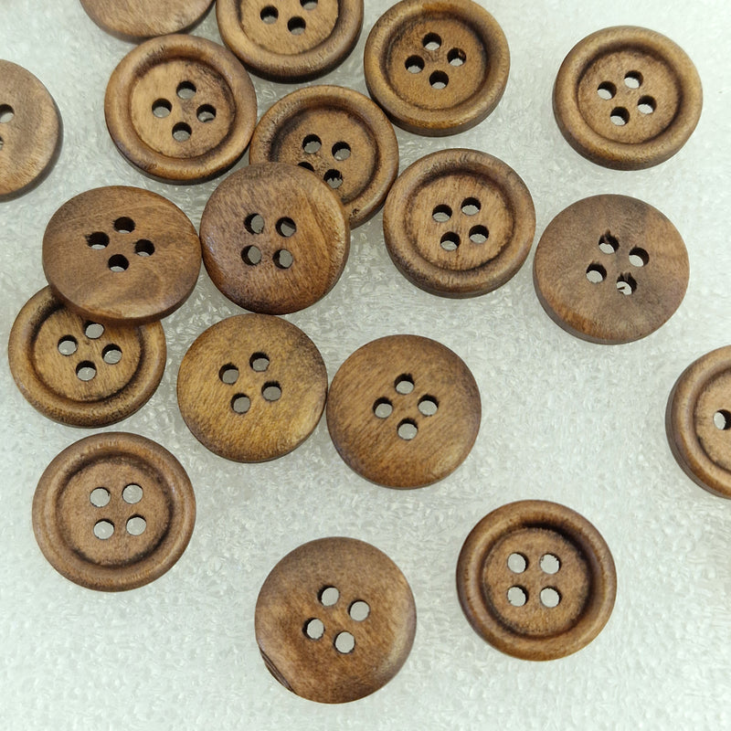 MajorCrafts 44pcs 15mm Washed Brown Round 4 Holes Wood Sewing Buttons