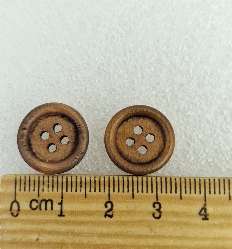 MajorCrafts 44pcs 15mm Washed Brown Round 4 Holes Wood Sewing Buttons