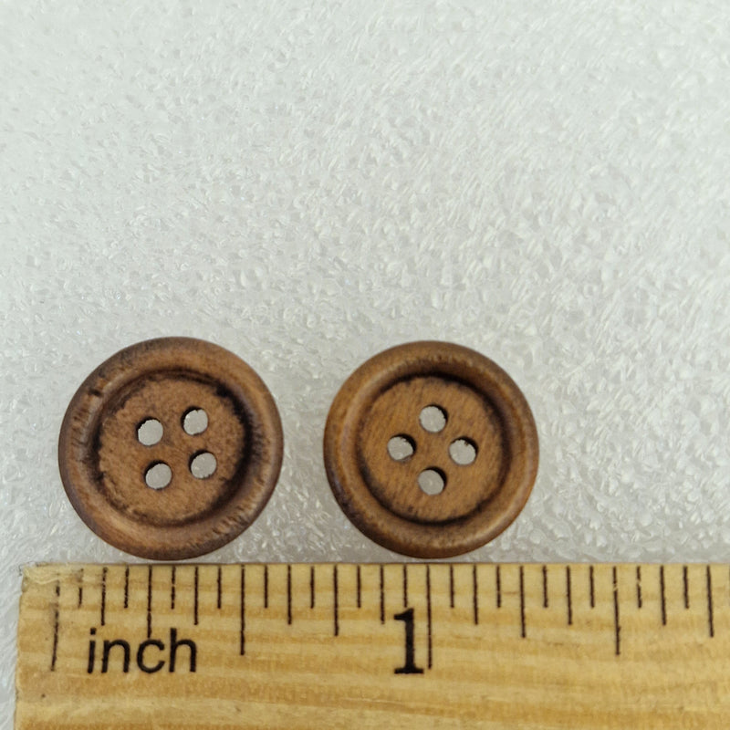 MajorCrafts 44pcs 15mm Washed Brown Round 4 Holes Wood Sewing Buttons