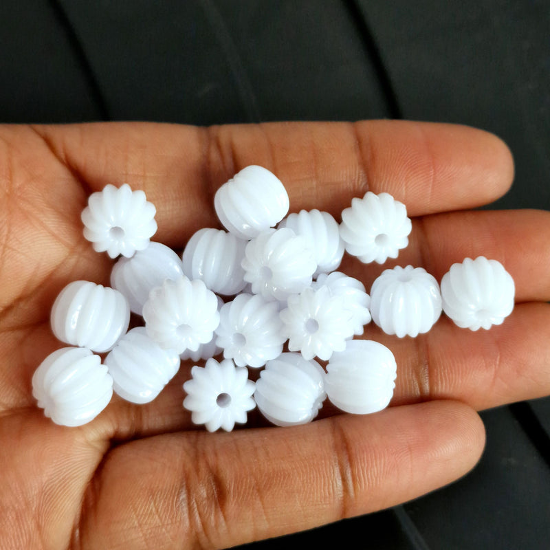 MajorCrafts 48pcs 10mm White Round Pumpkin Resin Beads