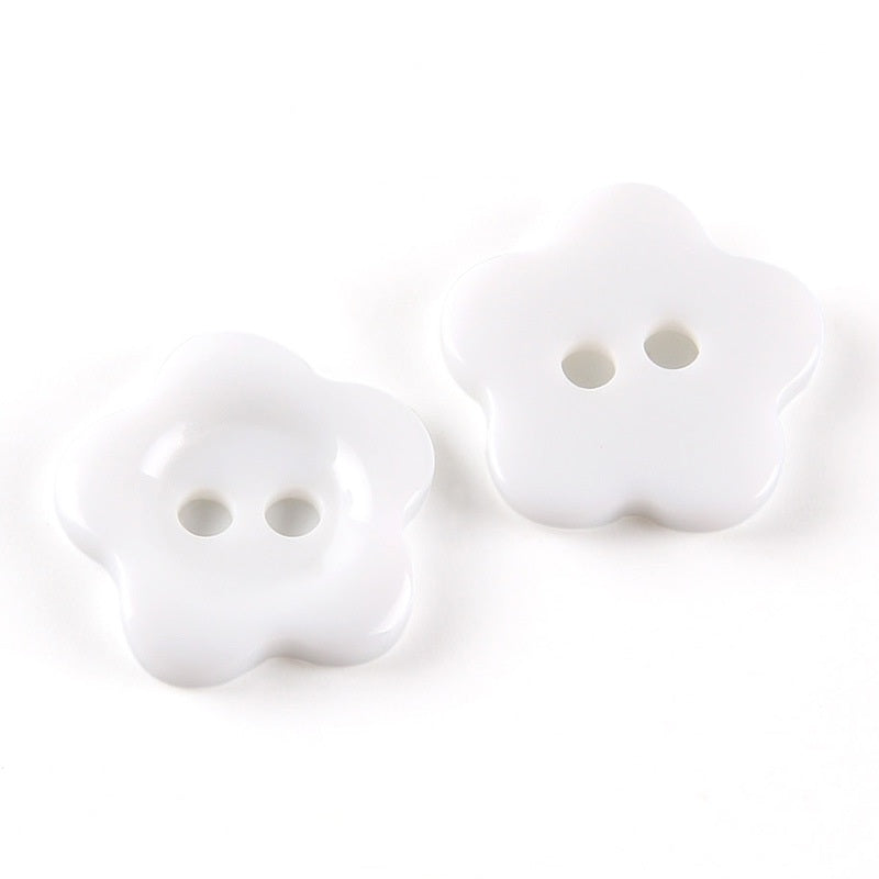 MajorCrafts 60pcs 10mm White Flower Shaped 2 Holes Resin Sew-on Buttons