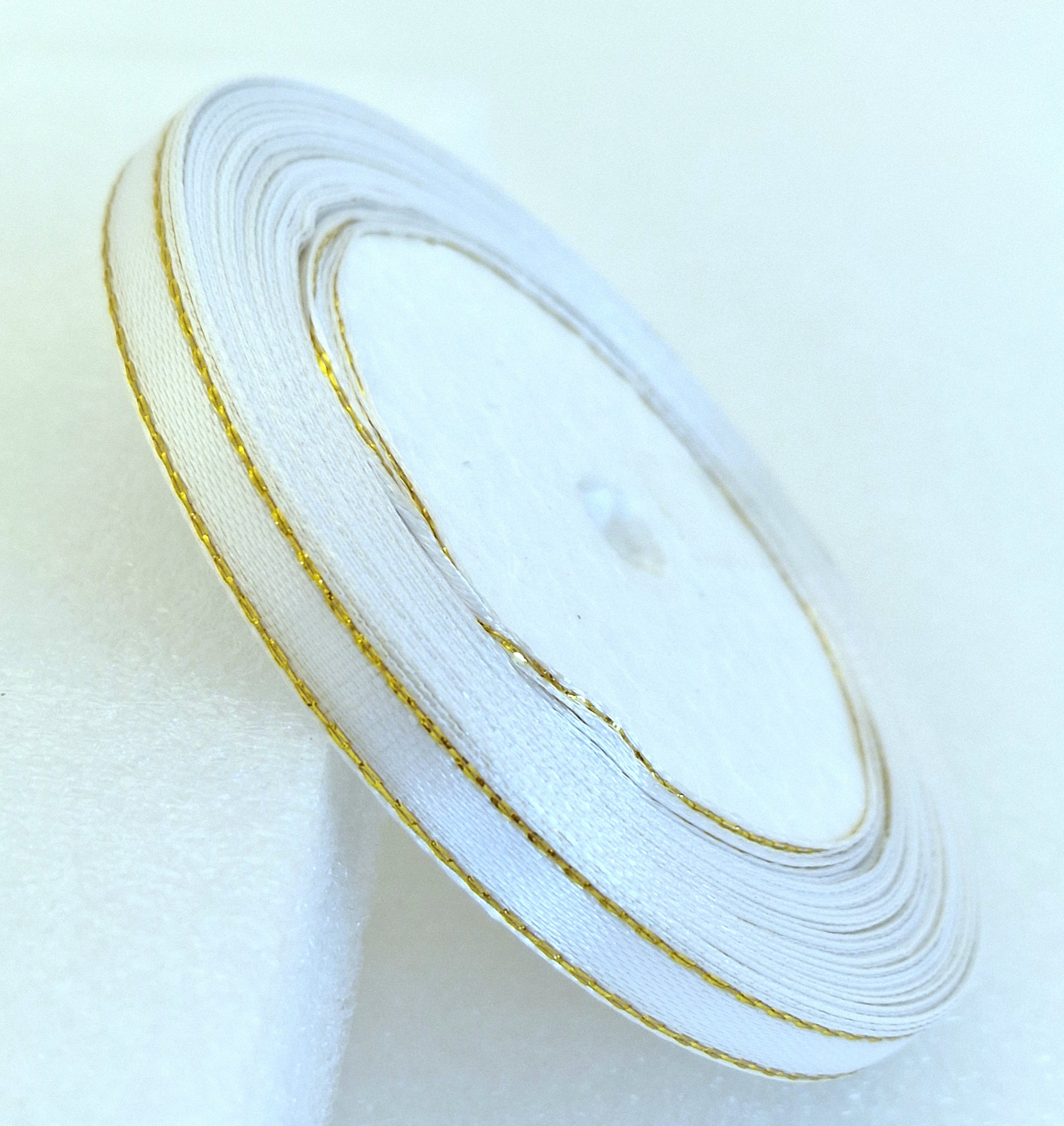 MajorCrafts 6mm 22metres White with Gold Edge Satin Fabric Ribbon Roll