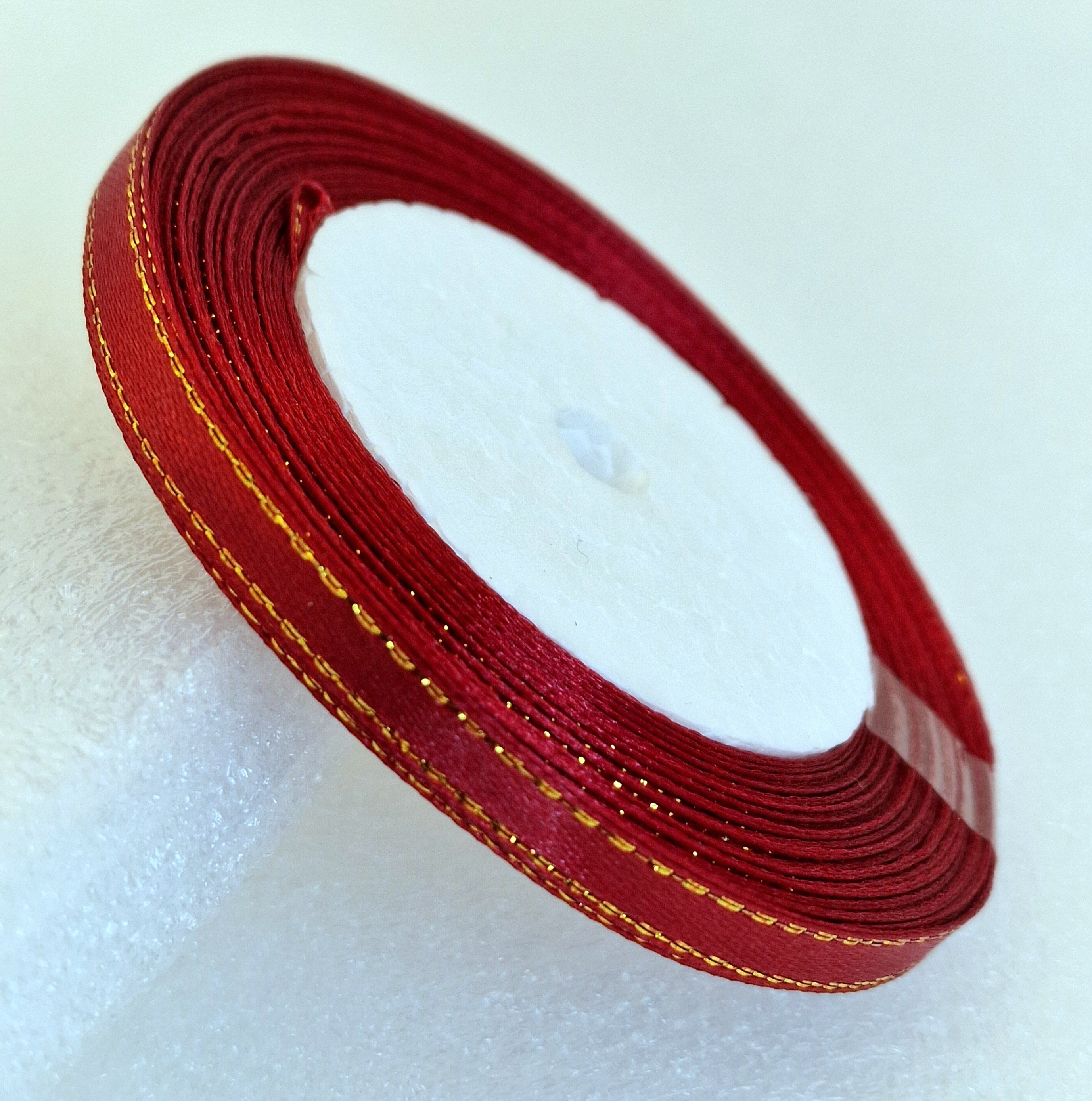MajorCrafts 6mm 22metres Wine Red with Gold Edge Trim Satin Fabric Ribbon Roll