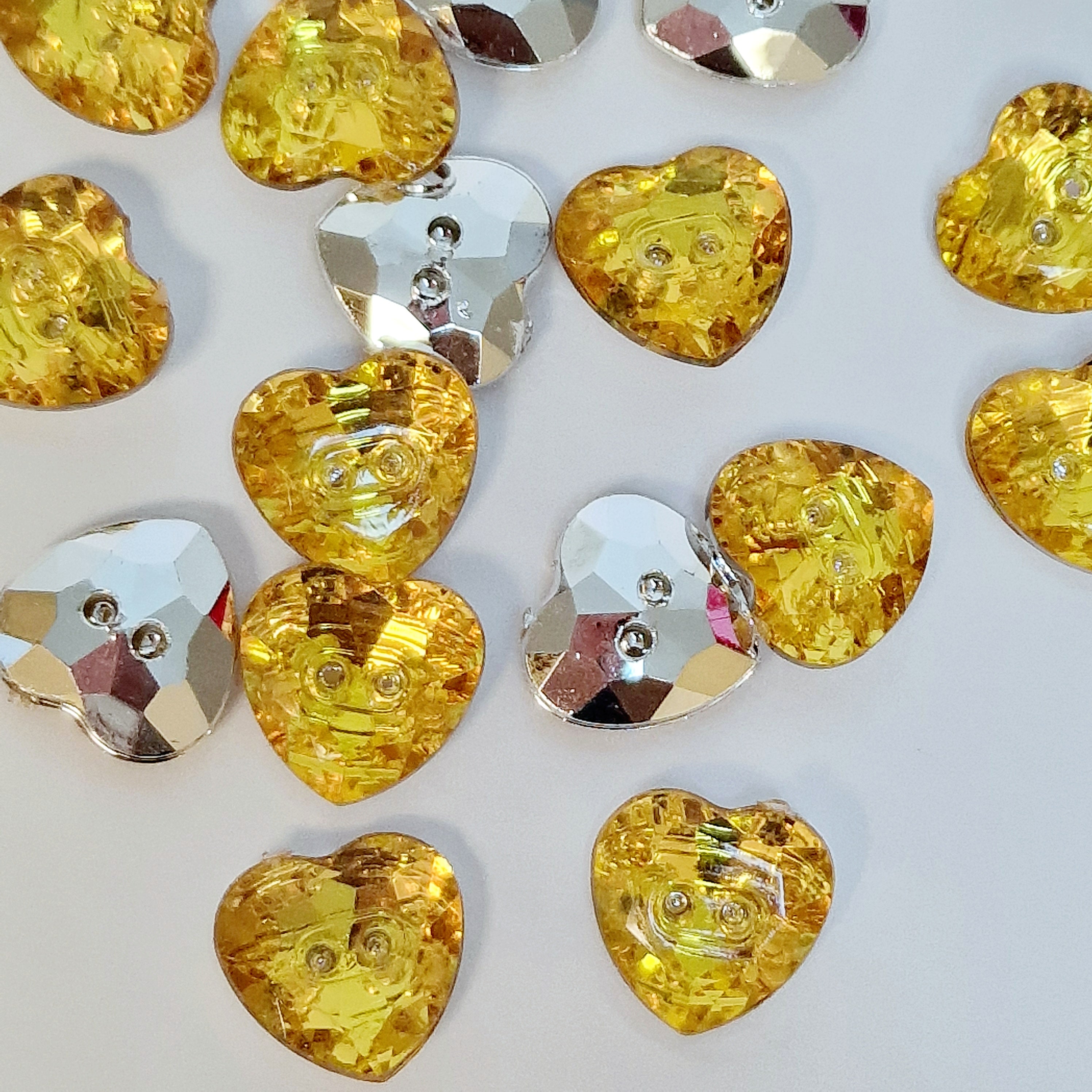 MajorCrafts 44pcs 13mm Yellow 2 Holes Heart Small Acrylic Sewing Buttons