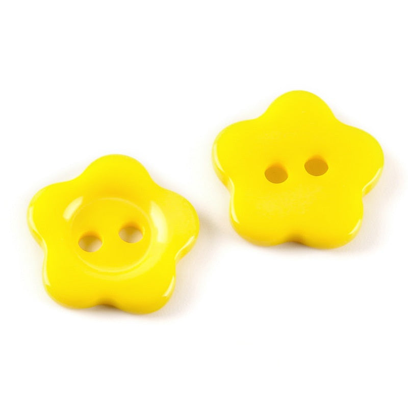 MajorCrafts 60pcs 10mm Yellow Flower Shaped 2 Holes Resin Sew-on Buttons