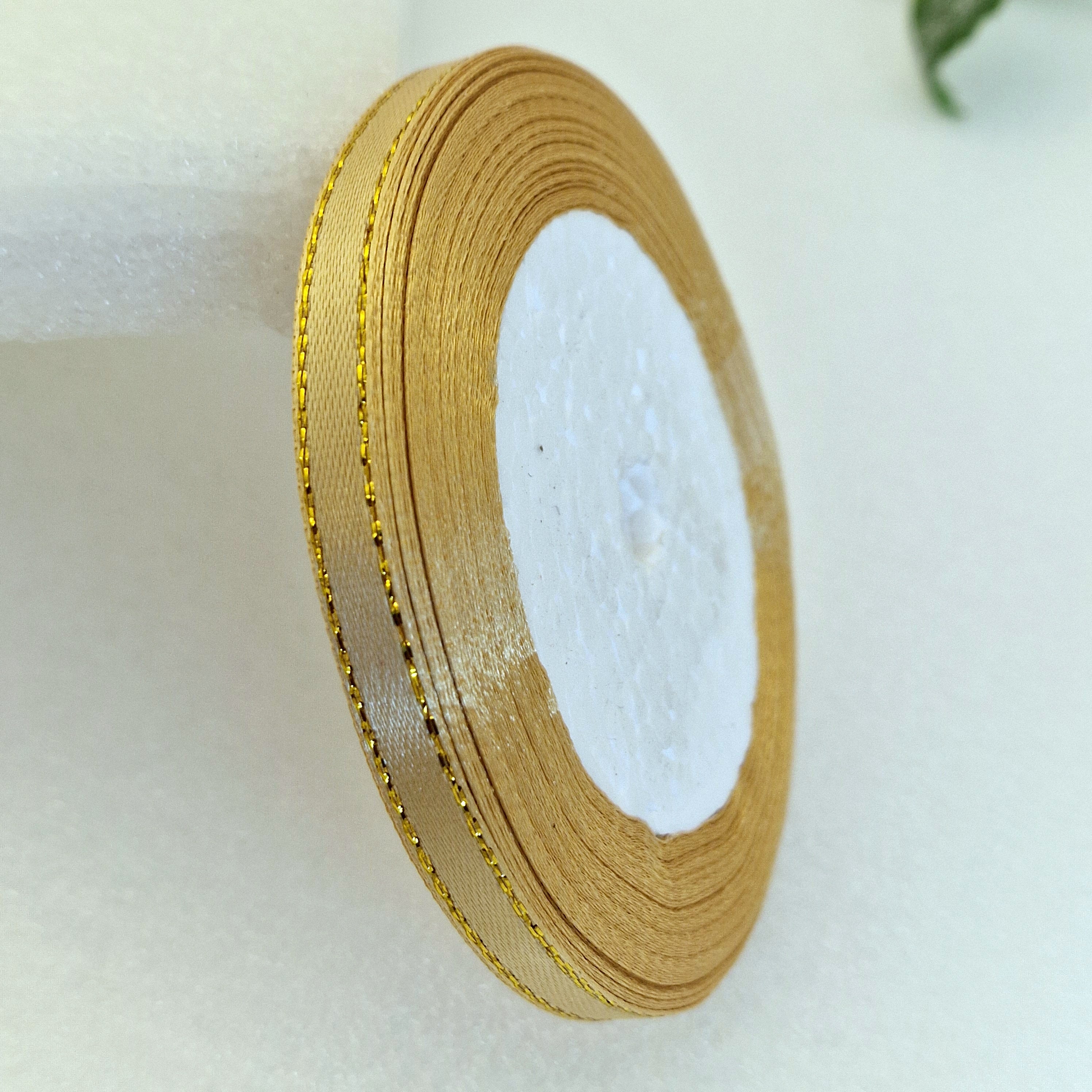 MajorCrafts 6mm 22metres Yellow Gold with Gold Edge Trim Satin Fabric Ribbon Roll