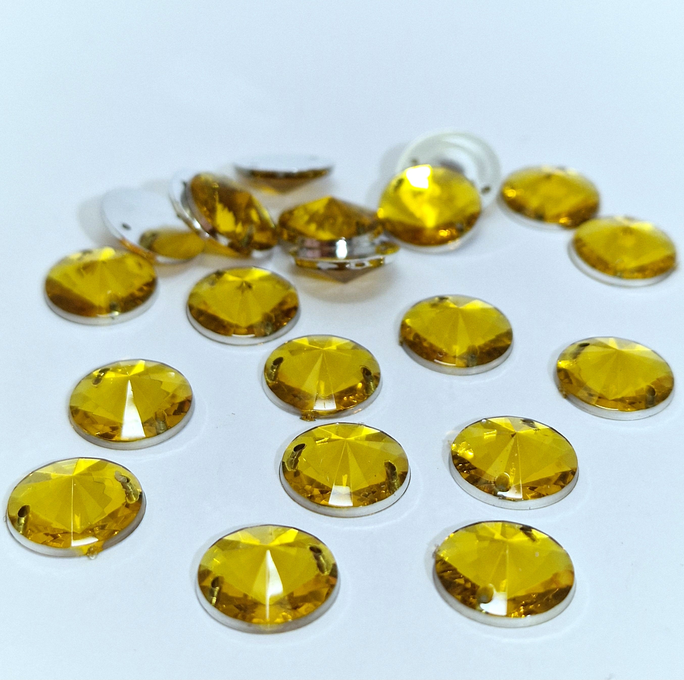 MajorCrafts 80pcs 12mm Yellow Gold Round Acrylic Pointed Sewing Rhinestones