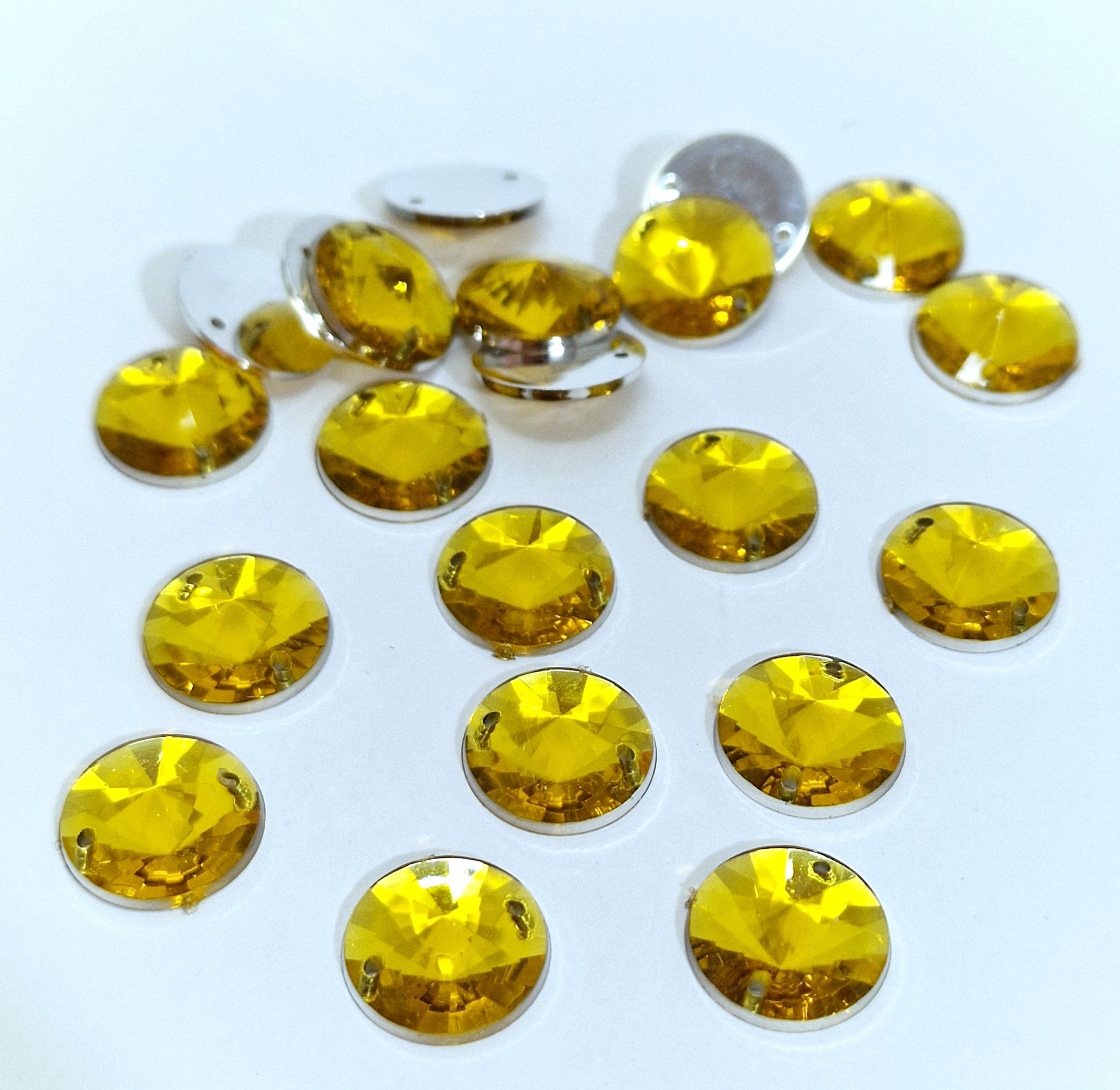 MajorCrafts 80pcs 12mm Yellow Gold Round Acrylic Pointed Sewing Rhinestones