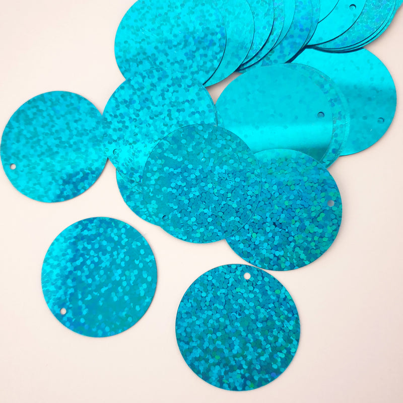 MajorCrafts 30mm 30grams 130pcs Aqua Blue Holographic Large Round PVC Sequins