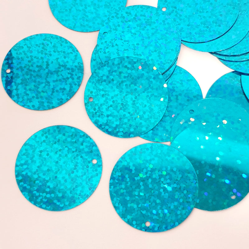 MajorCrafts 30mm 30grams 130pcs Aqua Blue Holographic Large Round PVC Sequins