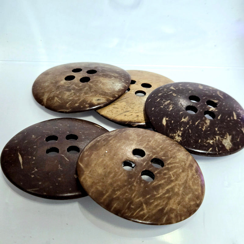 MajorCrafts 10pcs 50mm Brown Round 4 Holes Large Coconut Shell Sewing Buttons