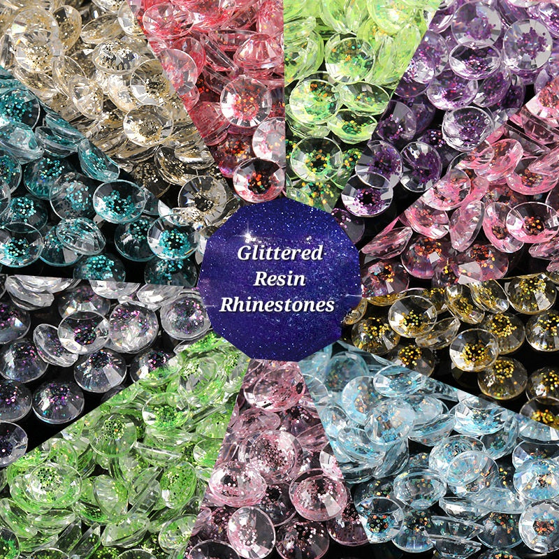 MajorCrafts Clear Purple Glittered Flat Back Round 14 Facets Resin Rhinestones