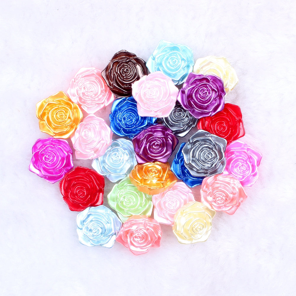 MajorCrafts 20pcs 18mm Mixed Colours Flat Back Rose Flower Resin Cabochon Pearls C00