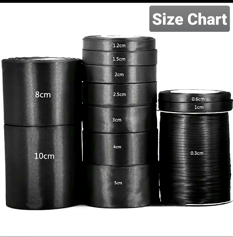MajorCrafts 10mm 22metres Black Single Sided Satin Fabric Ribbon Roll R39
