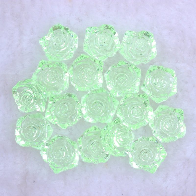 MajorCrafts 20pcs 18mm Clear Light Green Flat Back Rose Flower Resin Cabochon Pearls 02T
