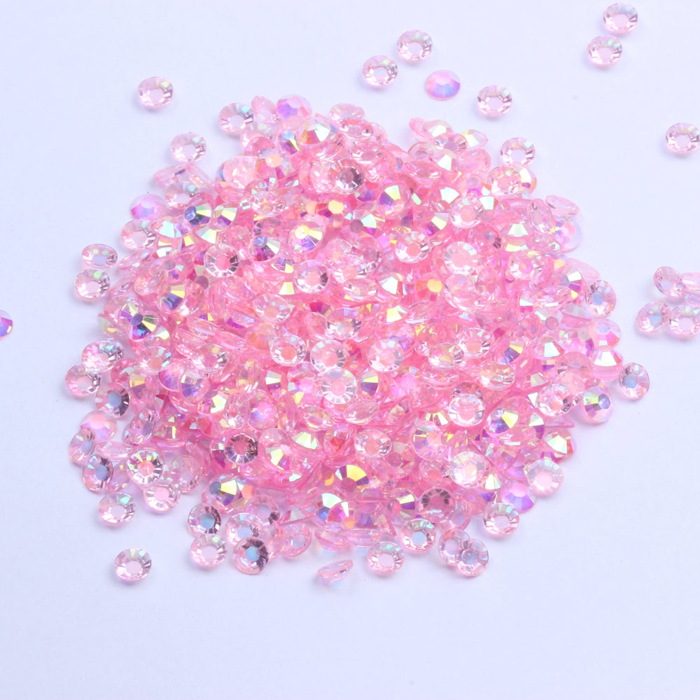 MajorCrafts Clear Light Pink AB Flat Back Round 14 Facets Resin Rhinestones T04