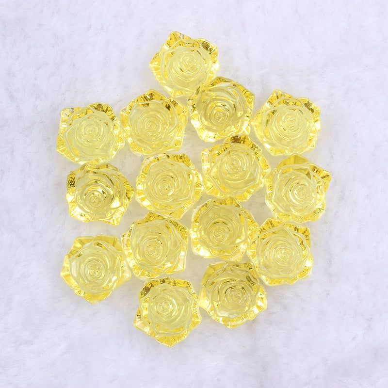 MajorCrafts 20pcs 18mm Clear Yellow Flat Back Rose Flower Resin Cabochon Pearls 06T