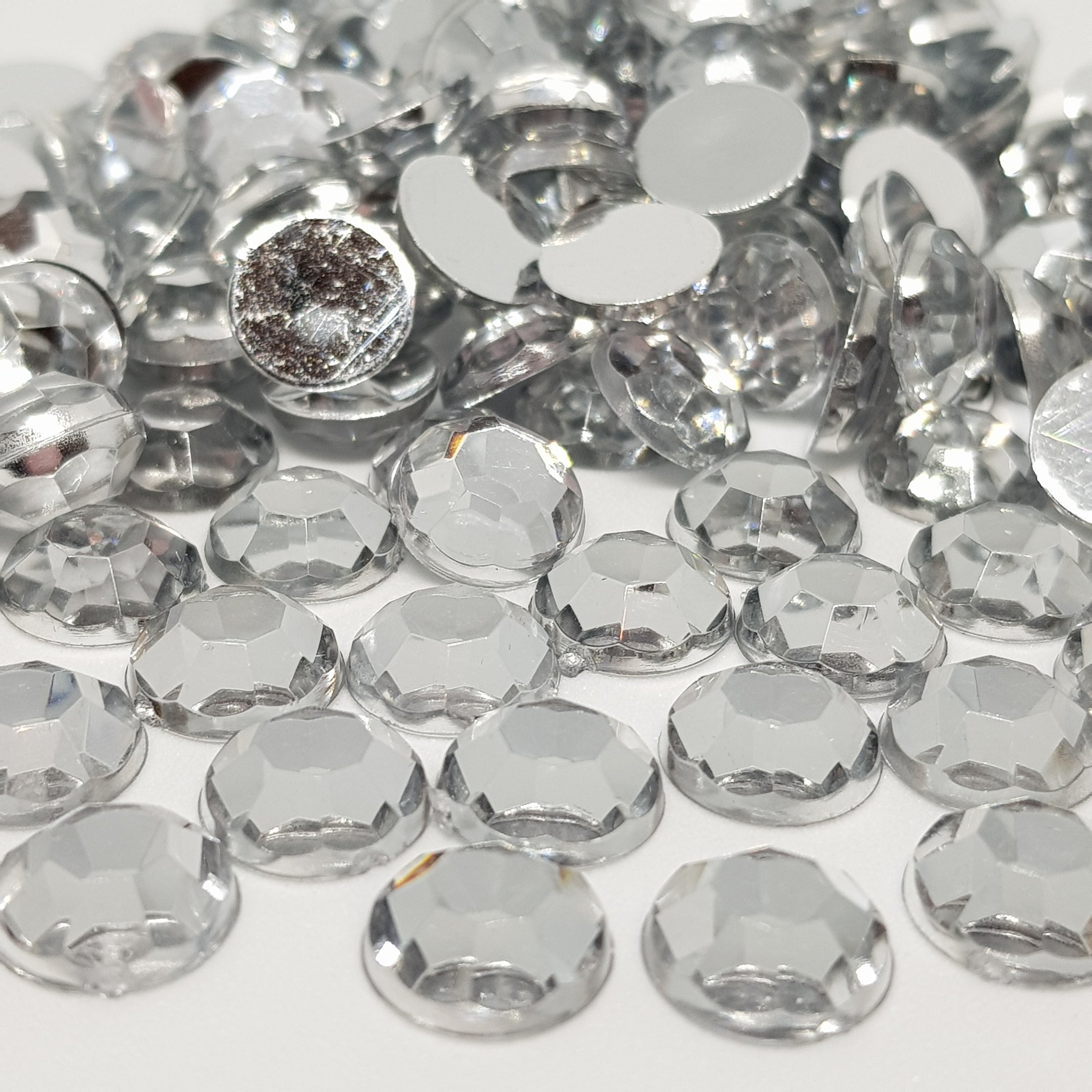 MajorCrafts 120pcs 10mm Crystal Clear Flat Back 8 Facets Round High-Grade Acrylic Rhinestones