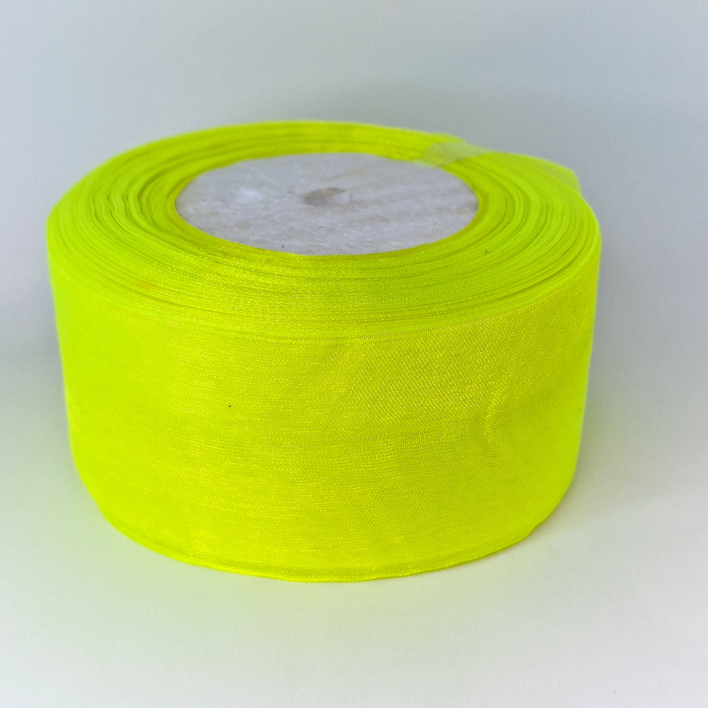 MajorCrafts 50mm 45metres Electric Yellow Sheer Organza Fabric Ribbon
