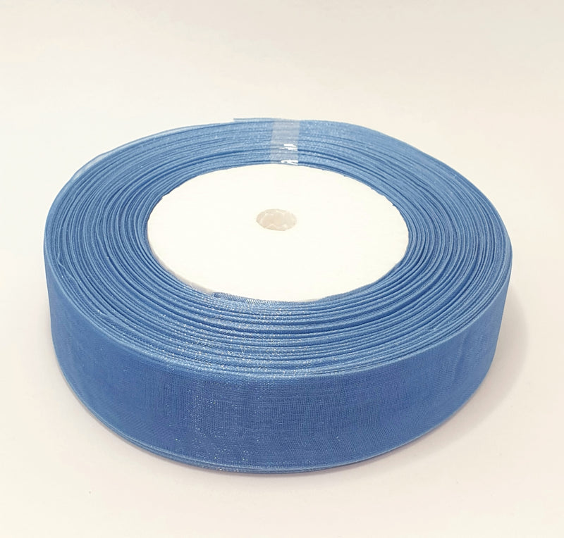MajorCrafts 25mm 45metres Washed Blue Sheer Organza Fabric Ribbon Roll R1070