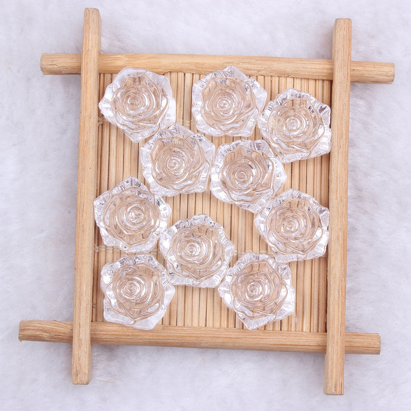 MajorCrafts 20pcs 18mm Transparent Clear Flat Back Rose Flower Resin Cabochon Pearls 10T