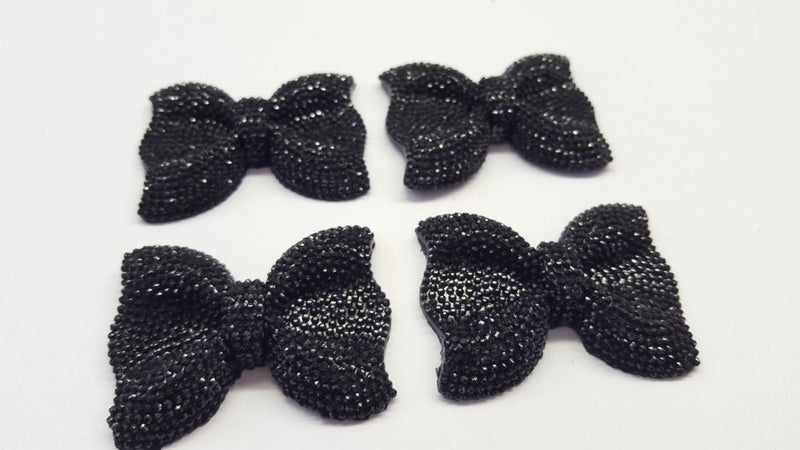 MajorCrafts 3pcs 54mm x 42mm Black Flat Back Large Chunky Resin Rhinestone Bows C10