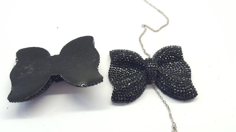 MajorCrafts 3pcs 54mm x 42mm Black Flat Back Large Chunky Resin Rhinestone Bows C10