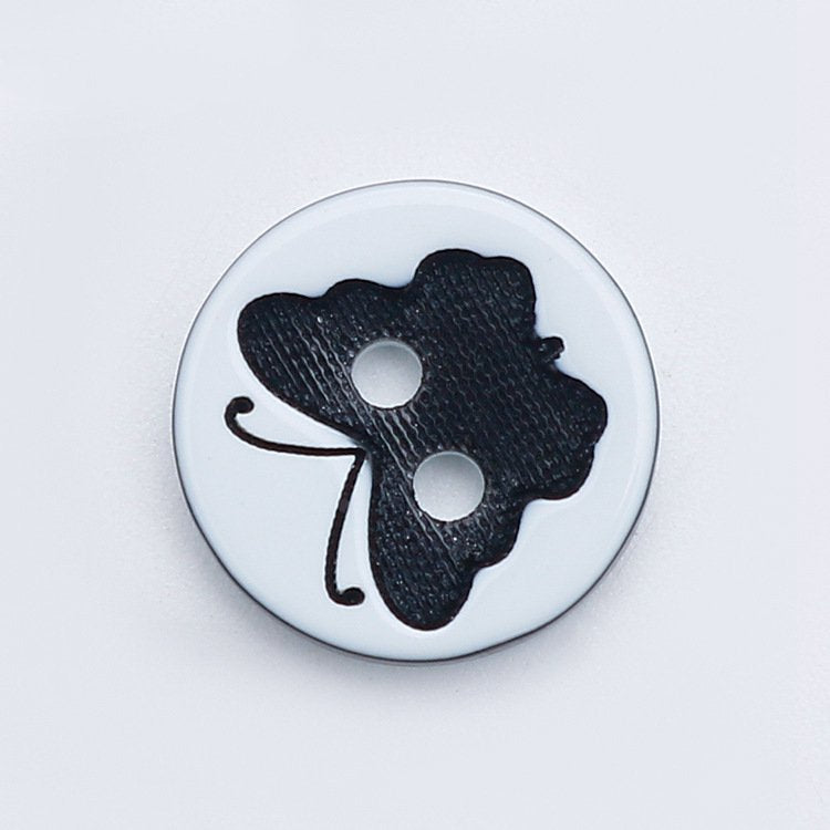 MajorCrafts 48pcs 12.5mm Black & White Butterfly 2 Holes Small Round Resin Sewing Buttons B10
