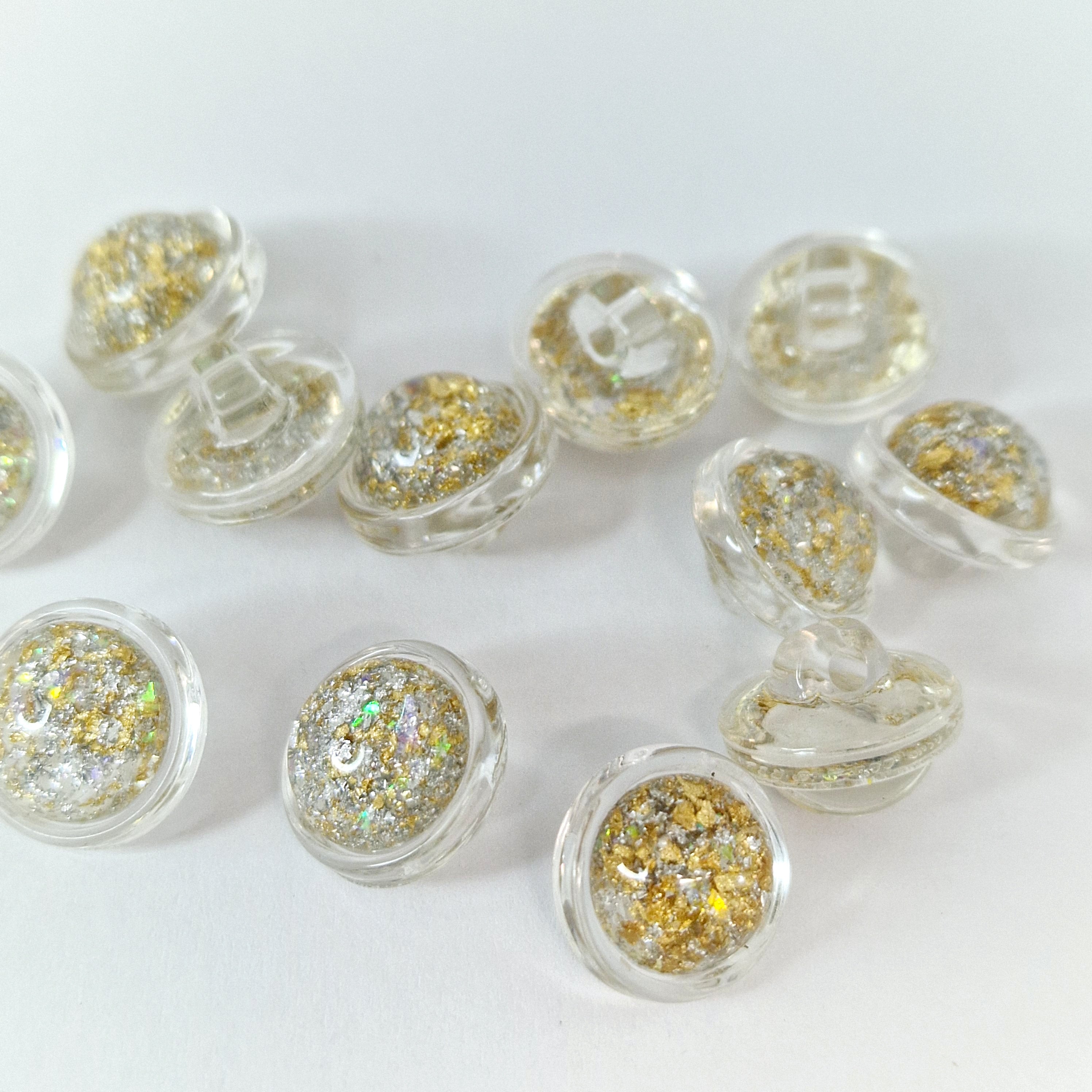 MajorCrafts 12pcs 12.5mm Clear Silver & Gold Elegant Shank Acrylic Round Buttons B11