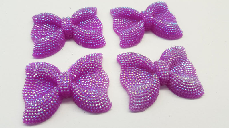 MajorCrafts 3pcs 54mm x 42mm Violet Purple Flat Back Large Chunky Resin Rhinestone Bows C12