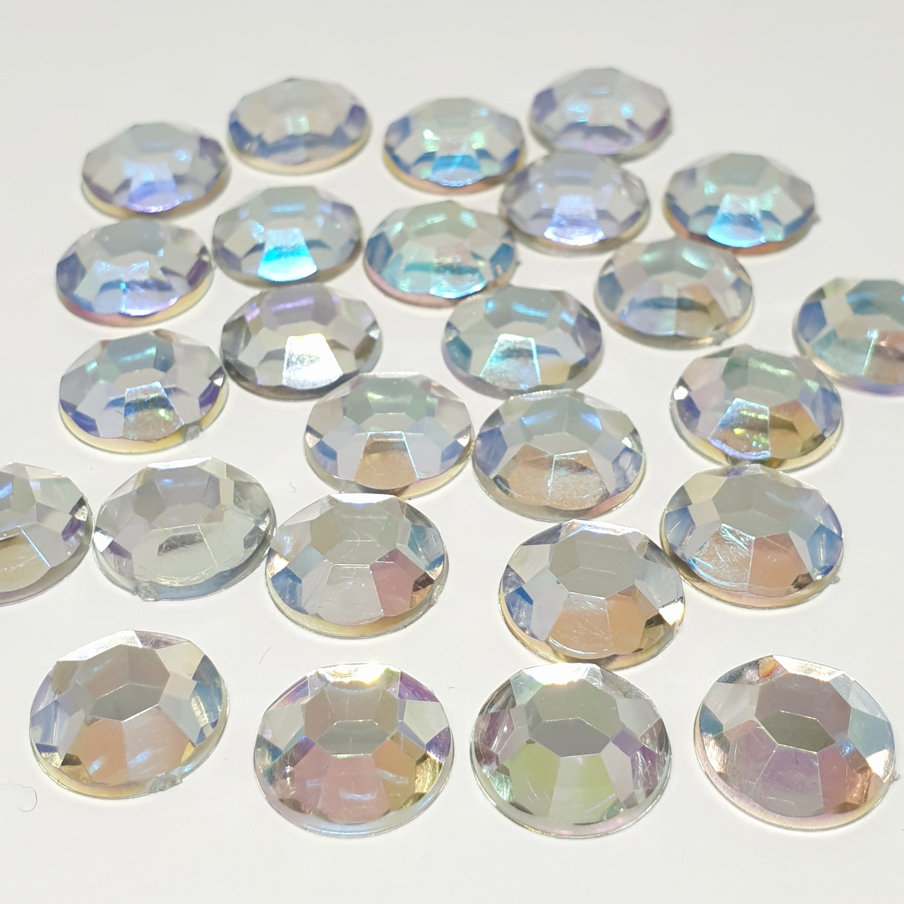 MajorCrafts Crystal AB Flat Back Round 8 Facets High-Grade Acrylic Rhinestones