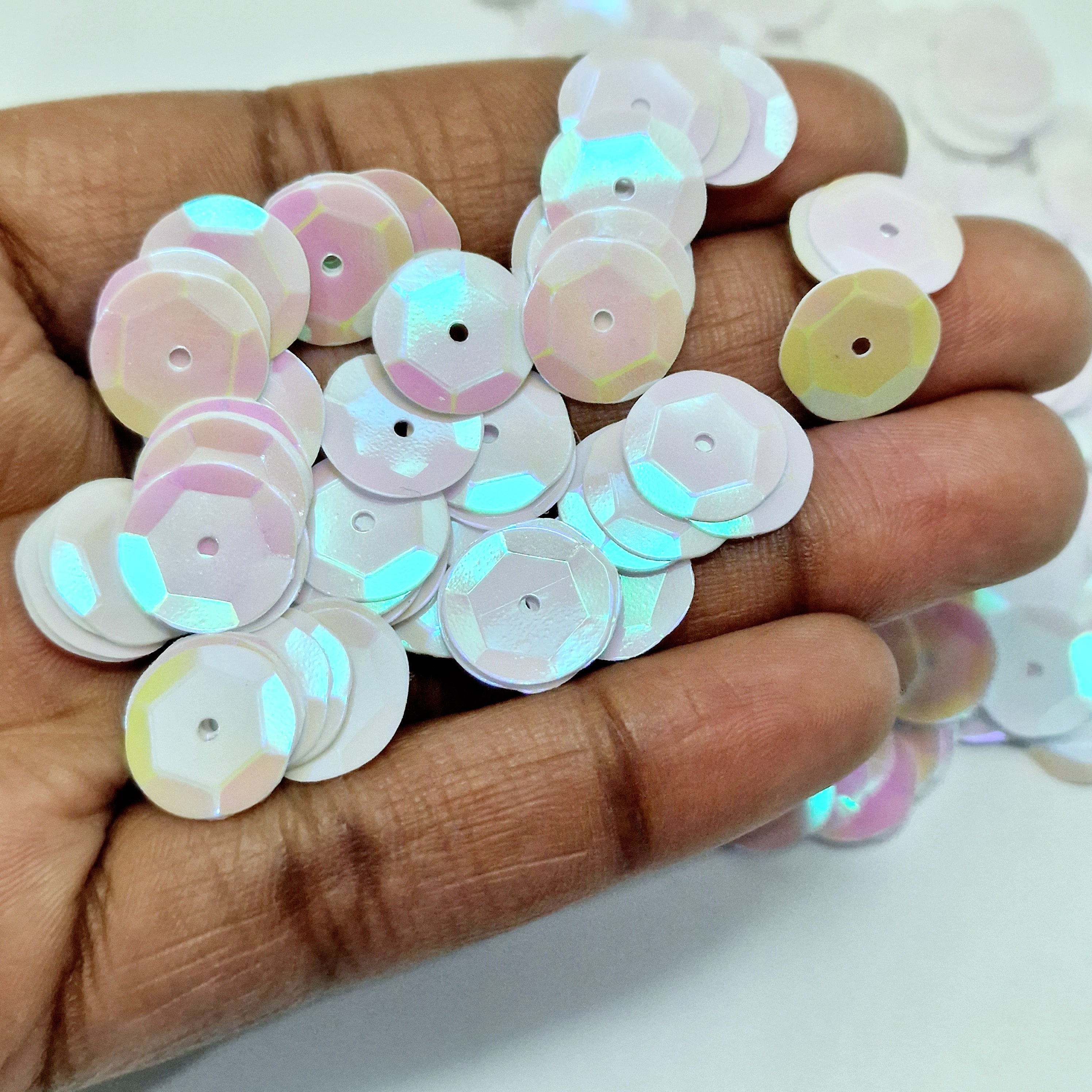 MajorCrafts 50grams 12mm White AB Round Sew-On Cup Sequins