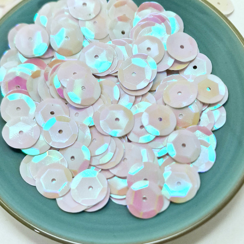 MajorCrafts 40grams 10mm White AB Round Sew-On Cup Sequins