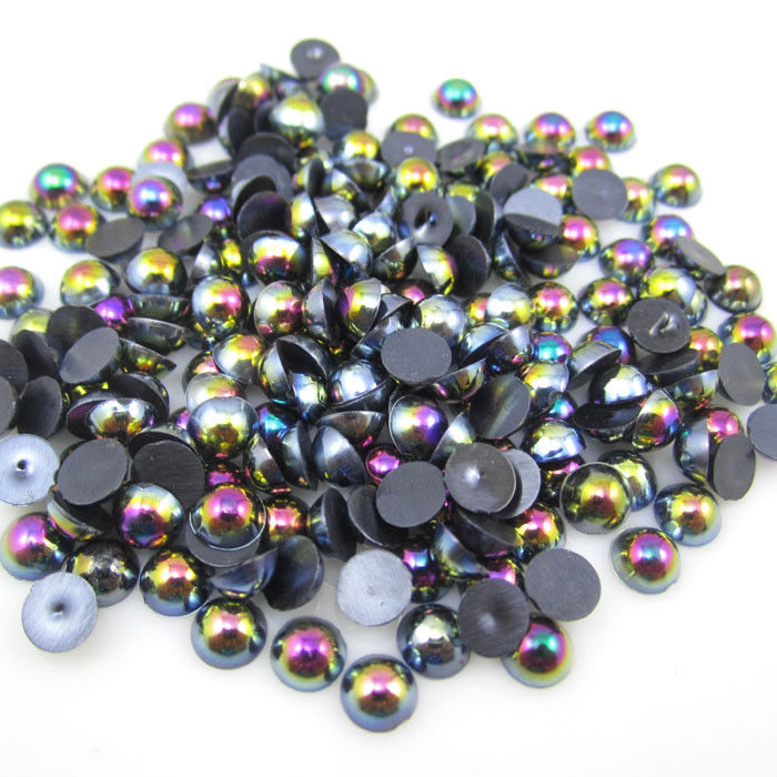 MajorCrafts Black AB Flat Back Half Round Resin Pearls C13