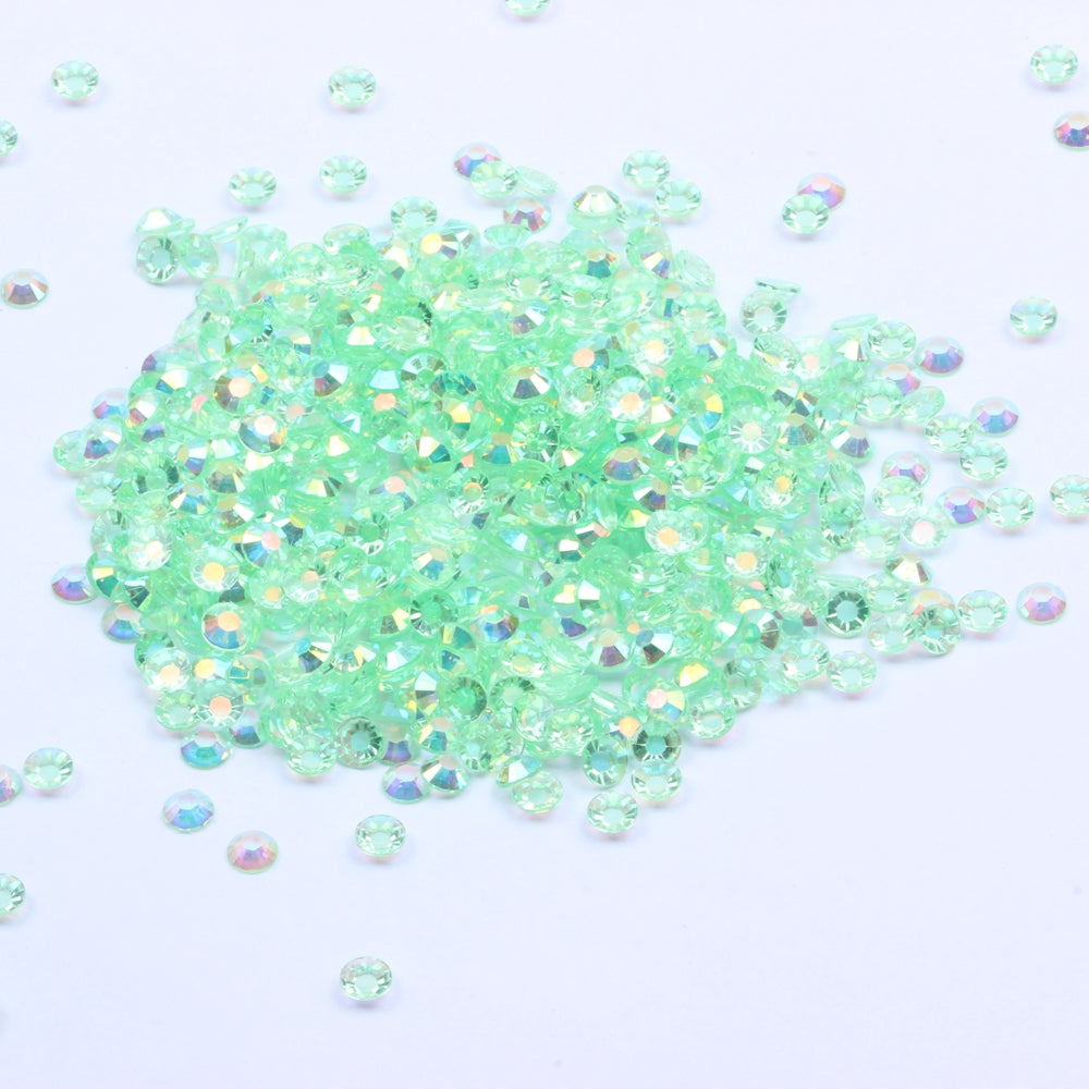 MajorCrafts Clear Light Green AB Flat Back Round 14 Facets Resin Rhinestones T13