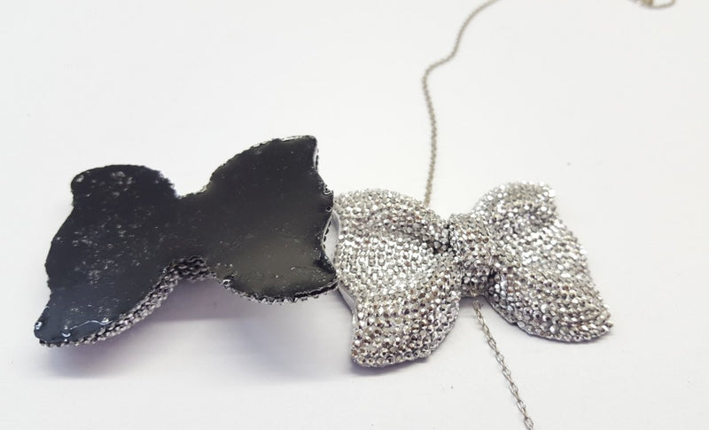 MajorCrafts 3pcs 54mm x 42mm Metallic Silver Flat Back Large Chunky Resin Rhinestone Bows C13