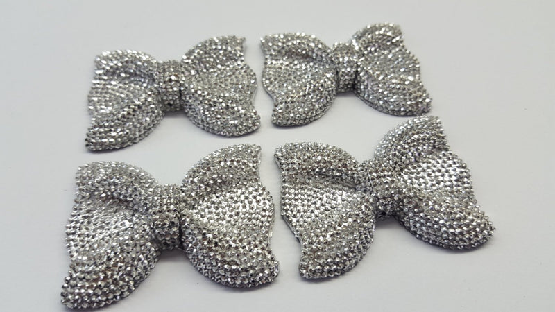 MajorCrafts 3pcs 54mm x 42mm Metallic Silver Flat Back Large Chunky Resin Rhinestone Bows C13
