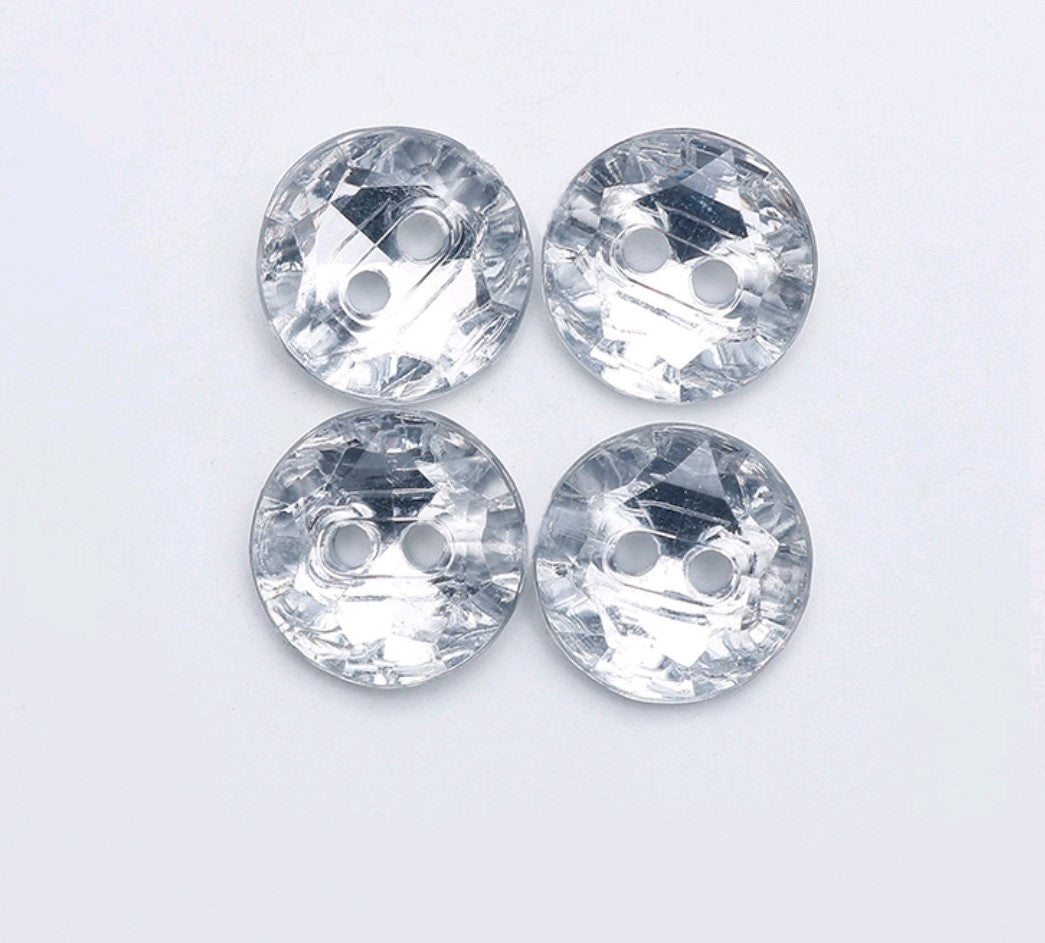 MajorCrafts 44pcs 13mm Crystal Clear Faceted 2 Holes Small Round Acrylic Sewing Buttons