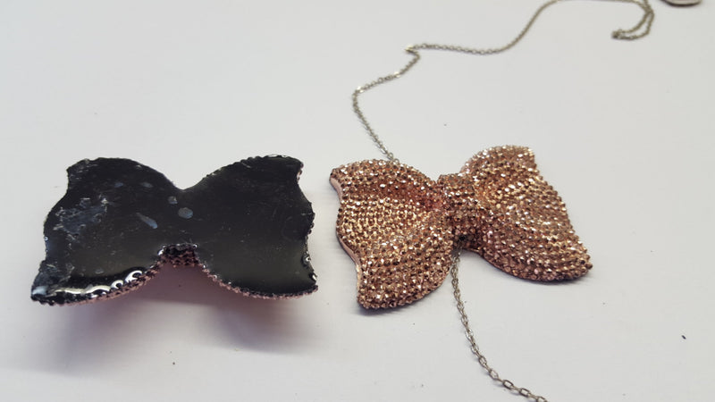 MajorCrafts 3pcs 54mm x 42mm Metallic Bronze Brown Flat Back Large Chunky Resin Rhinestone Bows C14