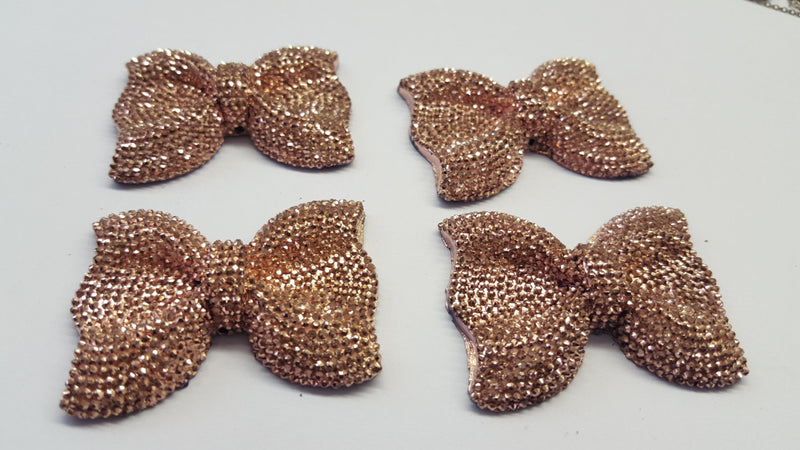 MajorCrafts 3pcs 54mm x 42mm Metallic Bronze Brown Flat Back Large Chunky Resin Rhinestone Bows C14