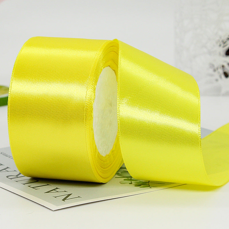 MajorCrafts 50mm 22metres Bright Yellow Single Sided Satin Fabric Ribbon Roll R15