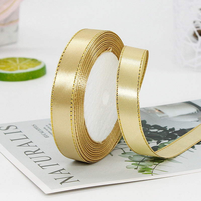 MajorCrafts 15mm 22metres Yellow Gold with Gold Edge Trim Satin Fabric Ribbon Roll R156