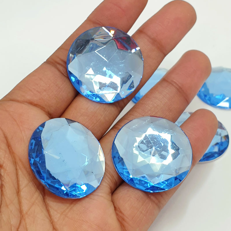 MajorCrafts 12pcs 30mm Light Blue Star Facets Flat Back Large Round Acrylic Rhinestones A26