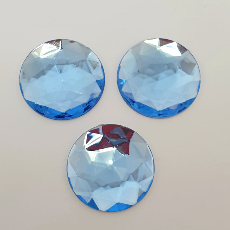 MajorCrafts 12pcs 30mm Light Blue Star Facets Flat Back Large Round Acrylic Rhinestones A26