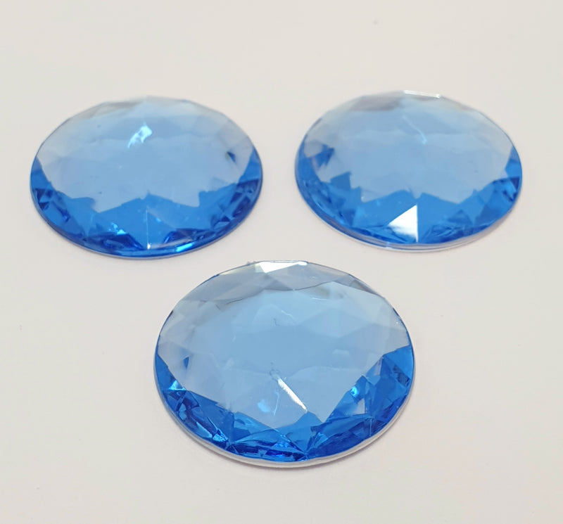 MajorCrafts 12pcs 30mm Light Blue Star Facets Flat Back Large Round Acrylic Rhinestones A26