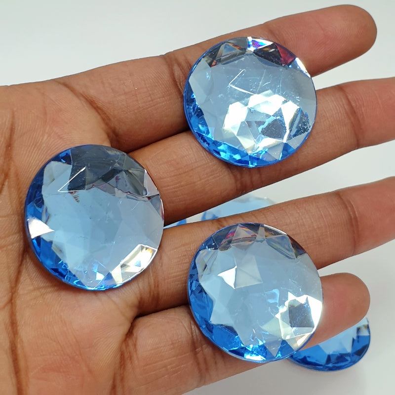 MajorCrafts 12pcs 30mm Light Blue Star Facets Flat Back Large Round Acrylic Rhinestones A26