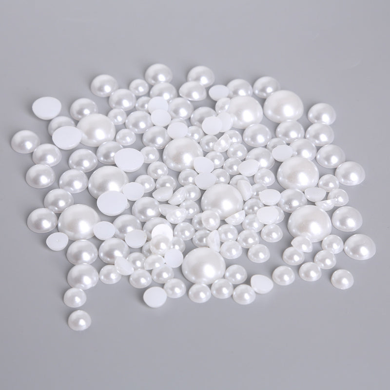 MajorCrafts White Flat Back Half Round Resin Pearls C15