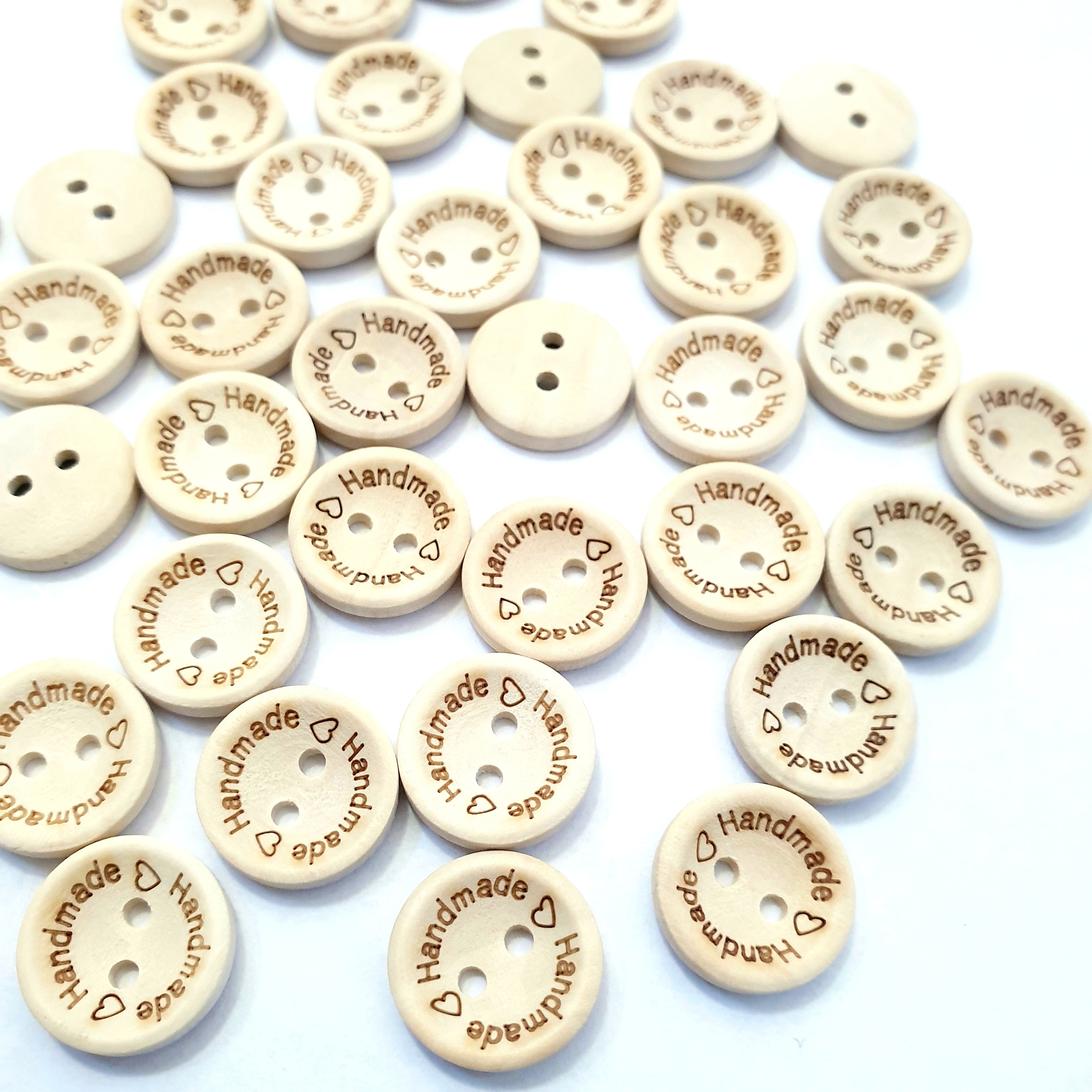 MajorCrafts 48pcs 15mm Brown 'Handmade' Engraved 2 Holes Wooden Sewing Buttons